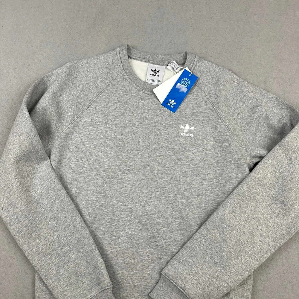 Adidas Sweatshirt Men Small Gray Solid Essential Crewneck Pullover Jumper Logo S